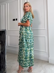 Girl In Mind Green Rita Split Hem Frill Detail Neck Maxi Dress - Image 4 of 4