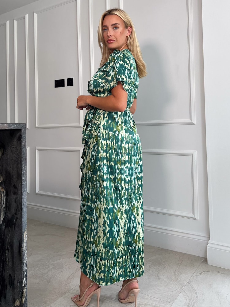 Girl In Mind Green Rita Split Hem Frill Detail Neck Maxi Dress - Image 4 of 4
