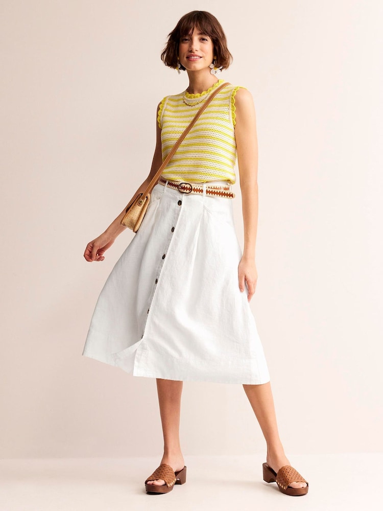 Boden White Petra 100% Linen Midi Skirt - Image 1 of 5 Boden White Petra 100% Linen Midi Skirt - Image 1 of 5