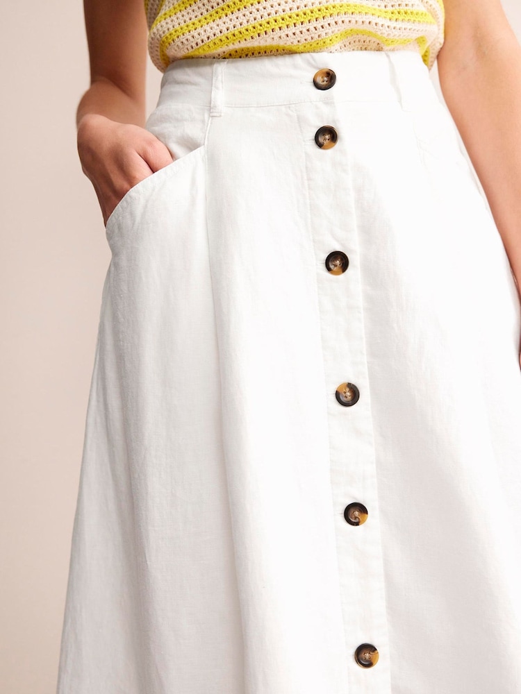 Boden White Petra 100% Linen Midi Skirt - Image 2 of 5 Boden White Petra 100% Linen Midi Skirt - Image 2 of 5
