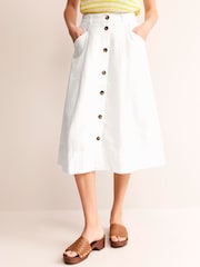 Boden White Petra 100% Linen Midi Skirt - Image 3 of 5