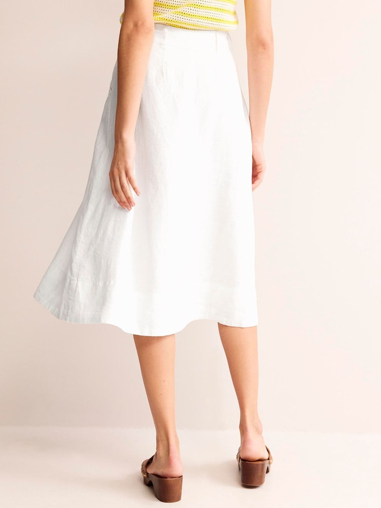 Boden White Petra 100% Linen Midi Skirt - Image 5 of 5