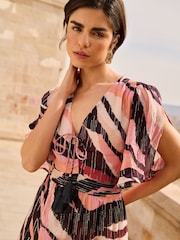 Love & Roses – bedrucktes Midikleid mit gerafften Flatterärmeln - Bild 2 von 4