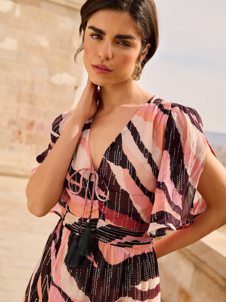Love & Roses – bedrucktes Midikleid mit gerafften Flatterärmeln - Bild 2 von 4