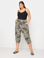 Yours Curve Beige Brown Leaf Print Cropped Harem Trousers - Image 2 of 5