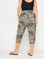 Yours Curve Beige Brown Leaf Print Cropped Harem Trousers - Image 3 of 5