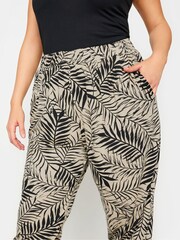 Yours Curve Beige Brown Leaf Print Cropped Harem Trousers - Image 4 of 5