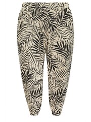 Yours Curve Beige Brown Leaf Print Cropped Harem Trousers - Image 5 of 5