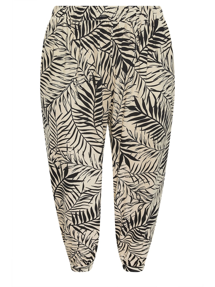 Yours Curve Beige Brown Leaf Print Cropped Harem Trousers - Image 5 of 5
