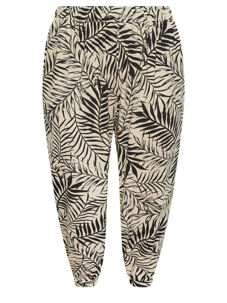 Yours Curve Beige Brown Leaf Print Cropped Harem Trousers - Image 5 of 5 Yours Curve Beige Brown Leaf Print Cropped Harem Trousers - Image 5 of 5