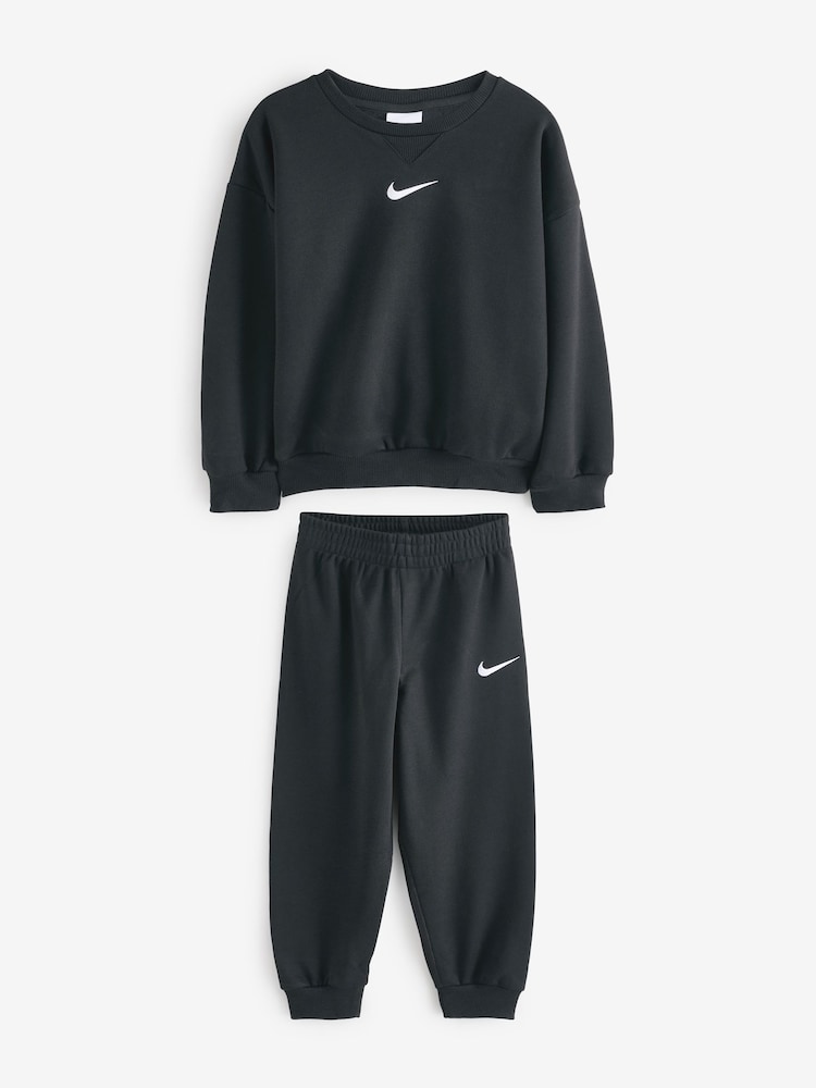 Czarny - Nike Little Kids Essential Marl Crew Tracksuit Set - Image 1 of 3