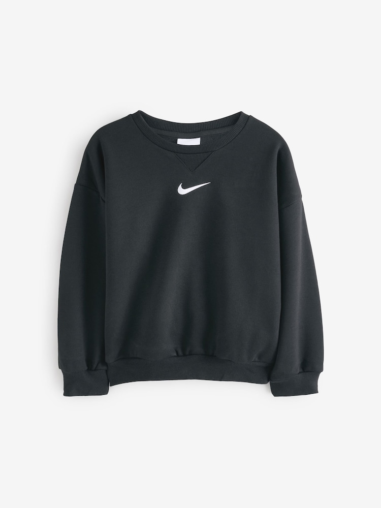 Czarny - Nike Little Kids Essential Marl Crew Tracksuit Set - Image 2 of 3