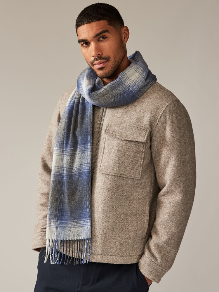 Grey/Blue Ombre Check Woven Scarf - Image 1 of 5