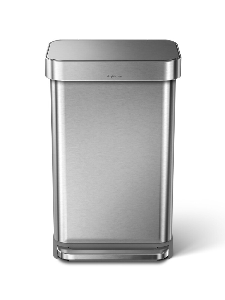 simplehuman Brushed Steel 45L Rectangular Pedal Bin With Liner Pocket - Image 1 of 5