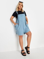 Yours Curve Blue 100% Cotton Limited Dungaree Shorts - Image 3 of 6