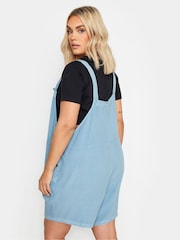 Yours Curve Blue 100% Cotton Limited Dungaree Shorts - Image 4 of 6