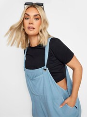 Yours Curve Blue 100% Cotton Limited Dungaree Shorts - Image 5 of 6