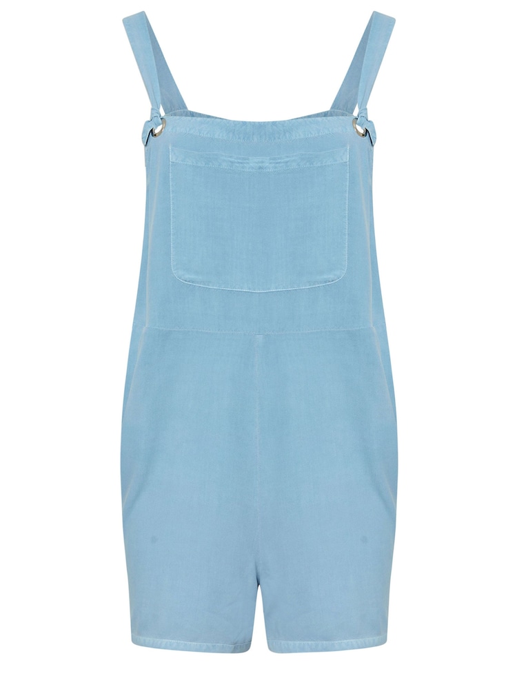 Yours Curve Blue 100% Cotton Limited Dungaree Shorts - Image 6 of 6