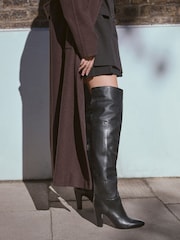 Black Leather Premium Over The Knee Heeled Boots - Image 1 of 10