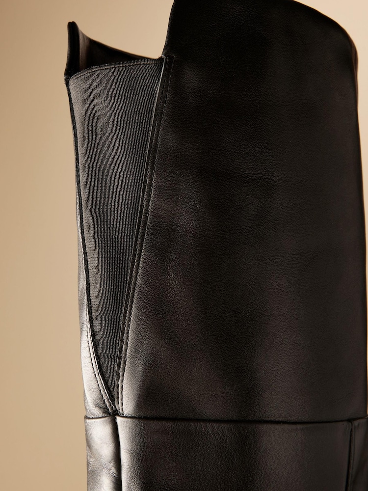 Black Leather Premium Over The Knee Heeled Boots - Image 10 of 10