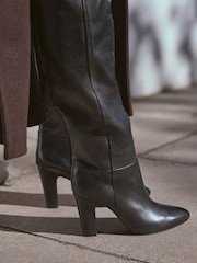 Black Leather Premium Over The Knee Heeled Boots - Image 4 of 10
