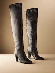 Black Leather Premium Over The Knee Heeled Boots - Image 5 of 10