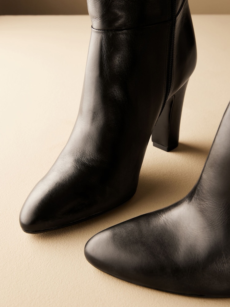 Black Leather Premium Over The Knee Heeled Boots - Image 8 of 10