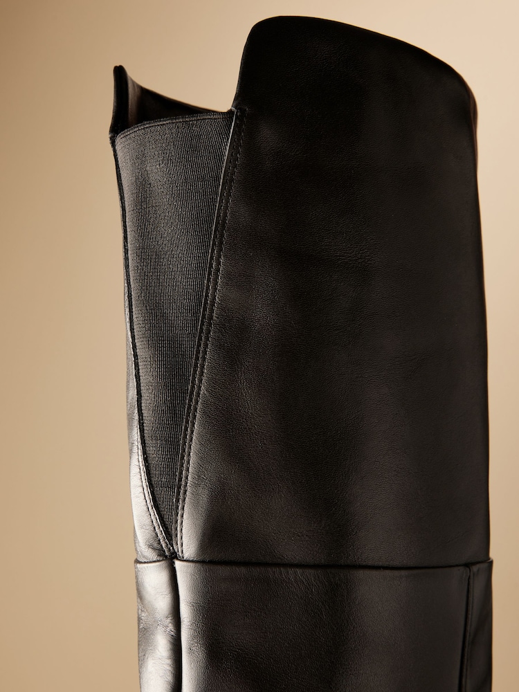 Black Leather Premium Over The Knee Heeled Boots - Image 9 of 10