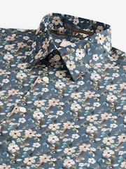 Blue Ditsy Floral Slim Fit Signature Single Cuff 100% Cotton Formal Shirt - Image 4 of 5