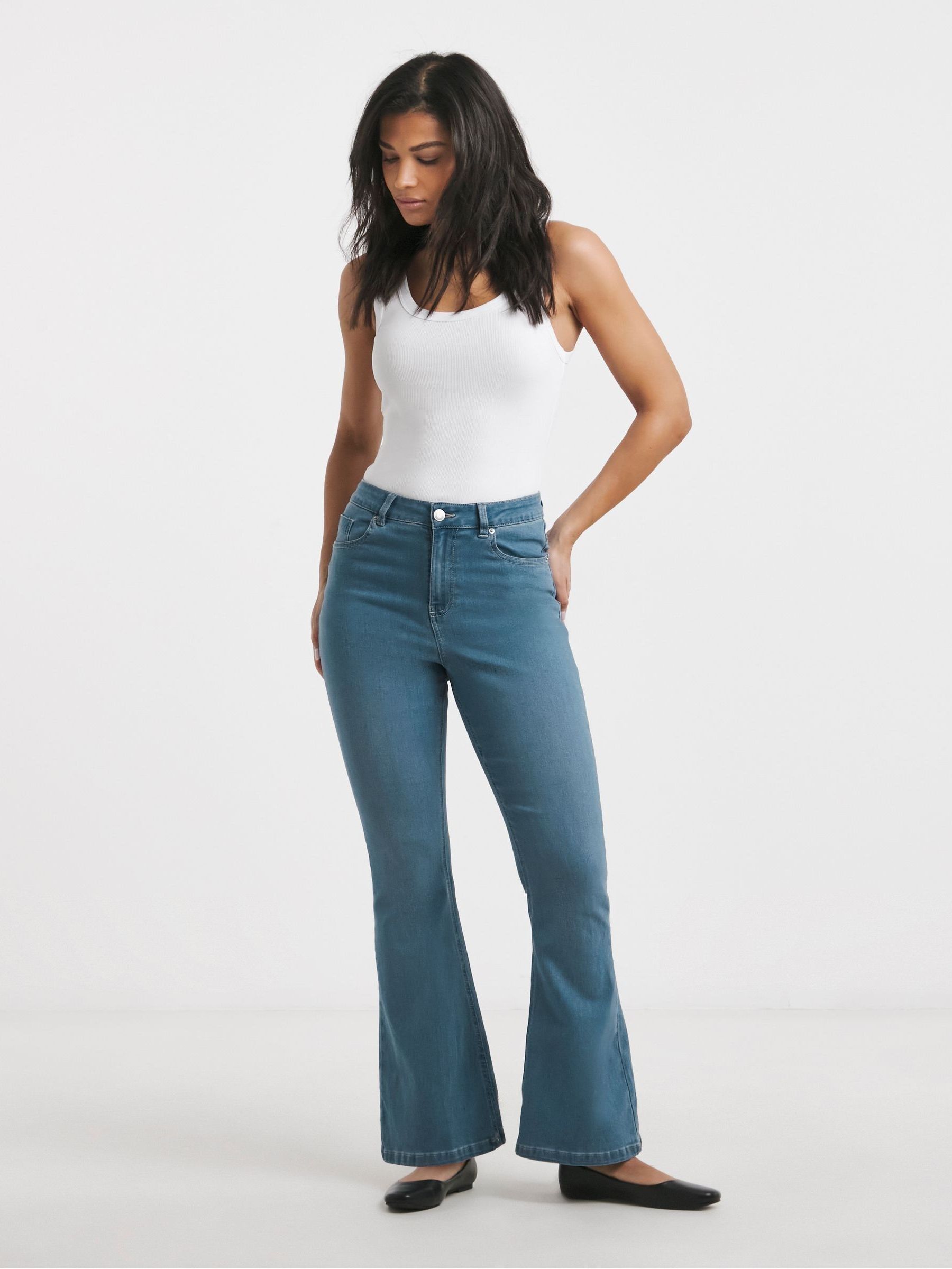 Buy Simply Be Blue High Waist Super Stretch Flared Jeans from Next USA