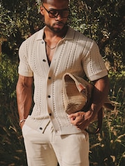 Tailored Athlete Natural Muscle Fit Vertical Stripe Crochet Knitted Shirt - Image 1 of 6