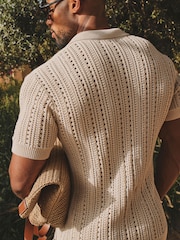 Tailored Athlete Natural Muscle Fit Vertical Stripe Crochet Knitted Shirt - Image 3 of 6