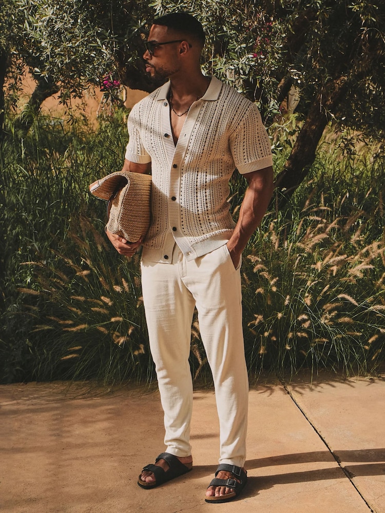 Tailored Athlete Natural Muscle Fit Vertical Stripe Crochet Knitted Shirt - Image 6 of 6 Tailored Athlete Natural Muscle Fit Vertical Stripe Crochet Knitted Shirt - Image 6 of 6