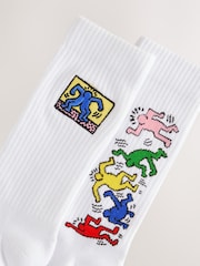 White Keith Haring Embroidered Pattern Socks 2 Pack - Image 1 of 5