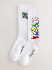 White Keith Haring Embroidered Pattern Socks 2 Pack - Image 2 of 5