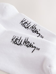 White Keith Haring Embroidered Pattern Socks 2 Pack - Image 5 of 5
