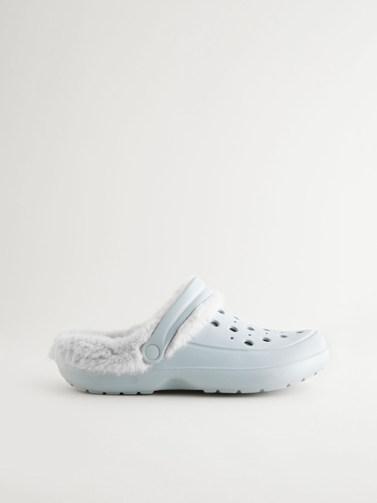 Blue Womens Faux Fur Lined Clogs Slippers - Image 1 of 5