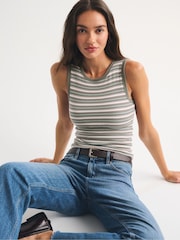 Abercrombie & Fitch Green Bra-Free Ribbed High Neck Vest - Image 1 of 6