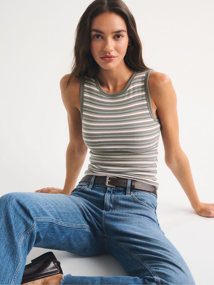 Abercrombie & Fitch Green Bra-Free Ribbed High Neck Vest - Image 1 of 6