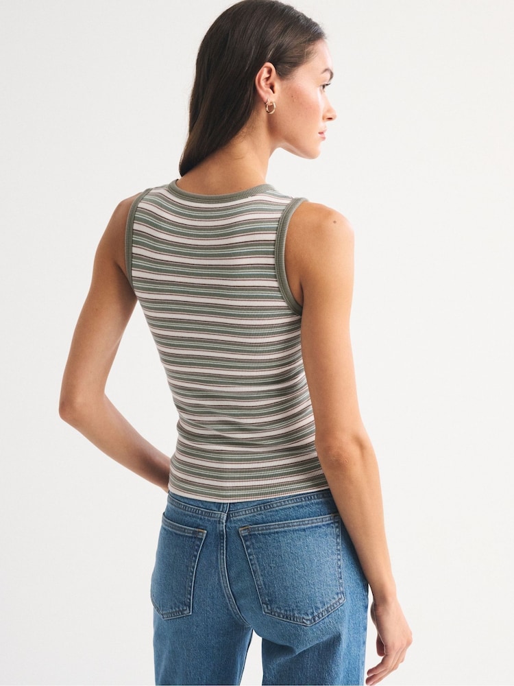 Abercrombie & Fitch Green Bra-Free Ribbed High Neck Vest - Image 2 of 6