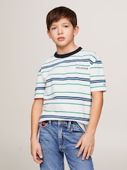 Tommy Hilfiger White Monotype 100% Cotton Stripes T-Shirt - Image 1 of 6