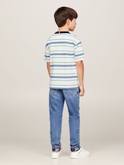 Tommy Hilfiger White Monotype 100% Cotton Stripes T-Shirt - Image 2 of 6