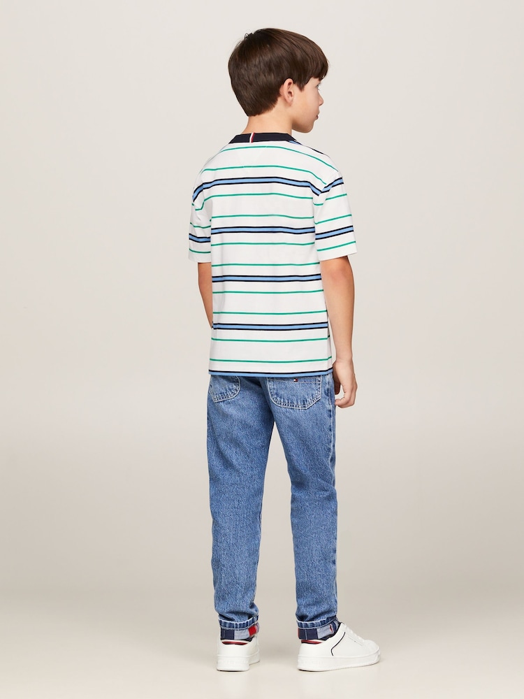 Tommy Hilfiger White Monotype 100% Cotton Stripes T-Shirt - Image 2 of 6