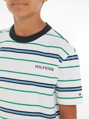 Tommy Hilfiger White Monotype 100% Cotton Stripes T-Shirt - Image 3 of 6