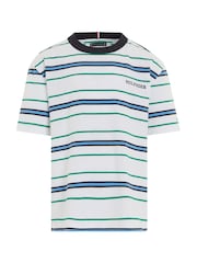 Tommy Hilfiger White Monotype 100% Cotton Stripes T-Shirt - Image 4 of 6