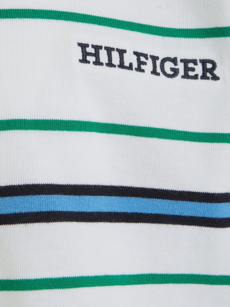 Tommy Hilfiger White Monotype 100% Cotton Stripes T-Shirt - Image 6 of 6