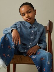Reiss Blue Rosie 13-14 yrs Denim Button-Through Shirt - Image 3 of 4