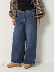 PixieGirl Petite Blue Plait Pocket Wide Leg Jeans - Image 1 of 6