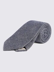 MOSS Blue Textured Prince Of Wales Check Tie - Image 1 of 2