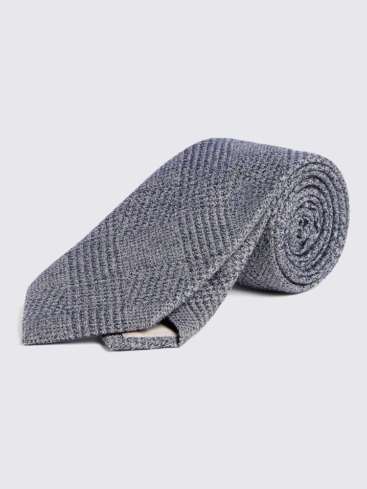 MOSS Blue Textured Prince Of Wales Check Tie - Image 1 of 2